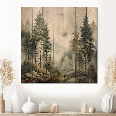 Pine Tree Misty Morning II - Unframed Print on Wood