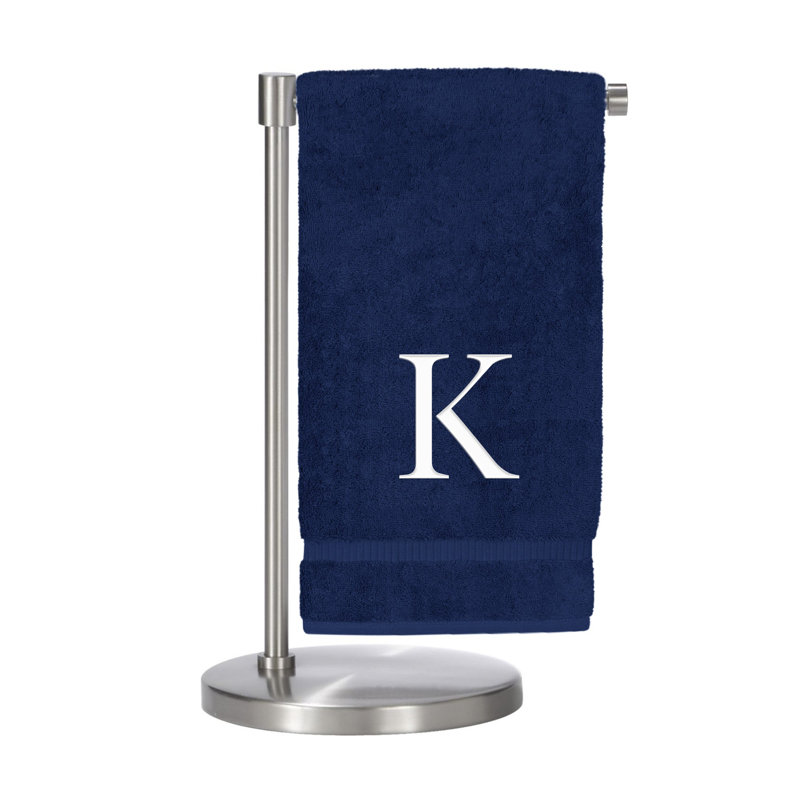 Serviettes de bain monogrammées - ensemble de 2 - lettre bloc, Bleu marine/blanc, K