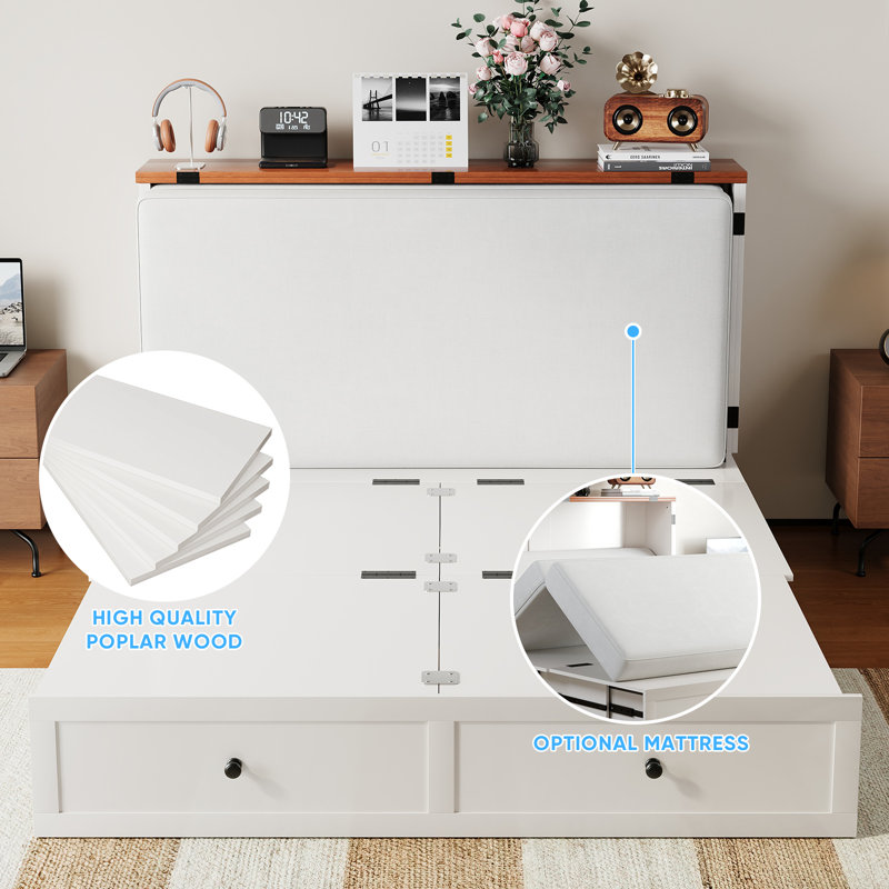 Queen Murphy Bed With Storage Cabinet - Space-saving Wall Bed System, Construction &  4.7" Mattress, Queen