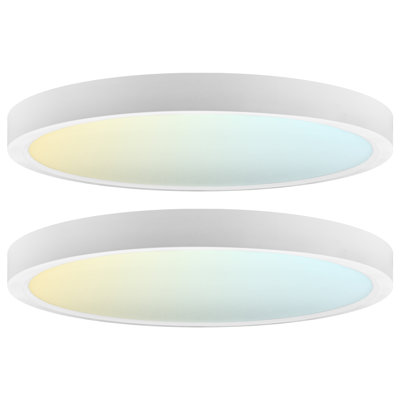  7 In. LED Flush Mount Light, Surface Mount, 5CCT, 1150 Lumens, CRI90, 110° Beam, 14W, Dimmable, Wet Rated & UL Listed Round Slim Trim 2 Pack