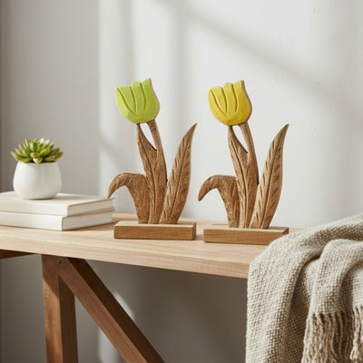 Bois de manguier avec décor de tulipe recouverte d'émail - ensemble de 2