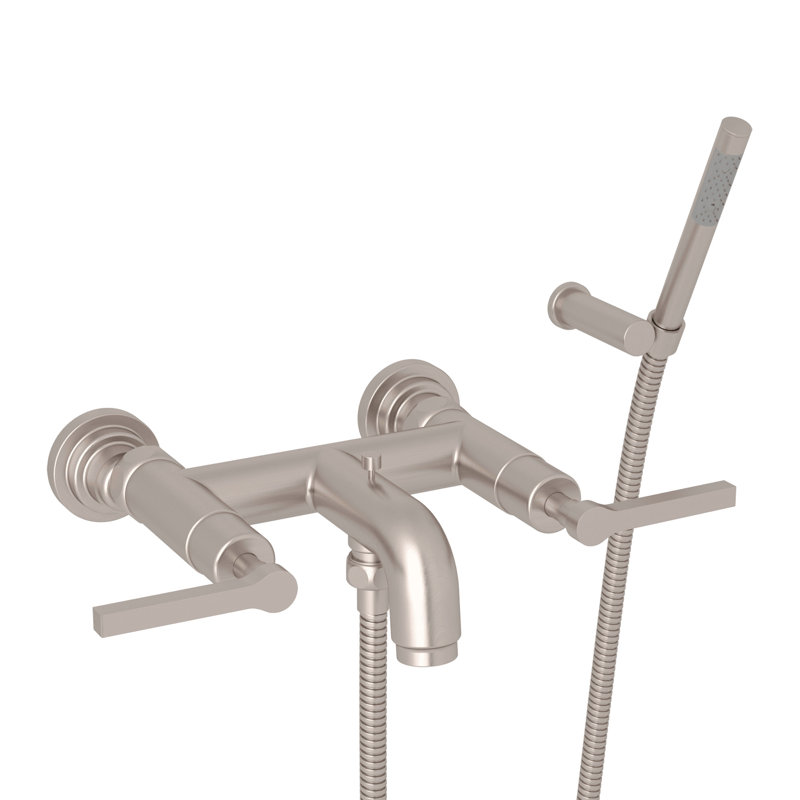 Lombardia Exposed Wall Mount Tub Filler, Satin Nickel, Cross Handle