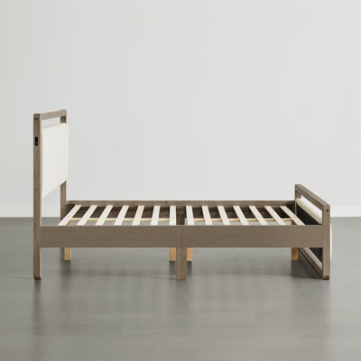 Modern Solid Wood Boucle Upholstered Bed Frame with USB