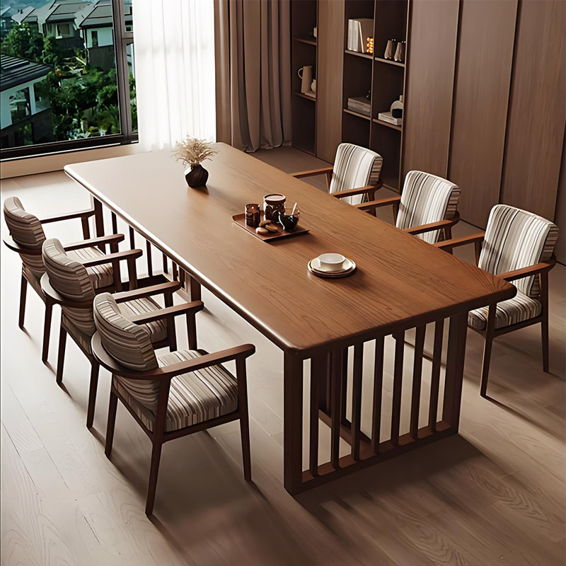 Cherry Wood Rectangular Home Dining Set, 29.5" H x 35.4" W x 94.5" L