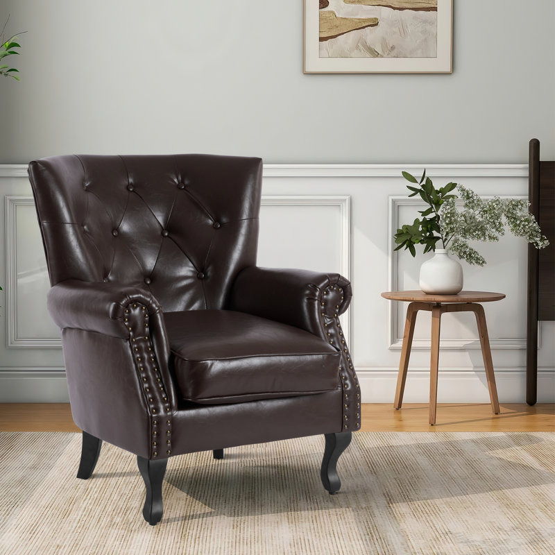 Diavion 24"W Faux Leather Wingback Chair, Caramel Faux Leather