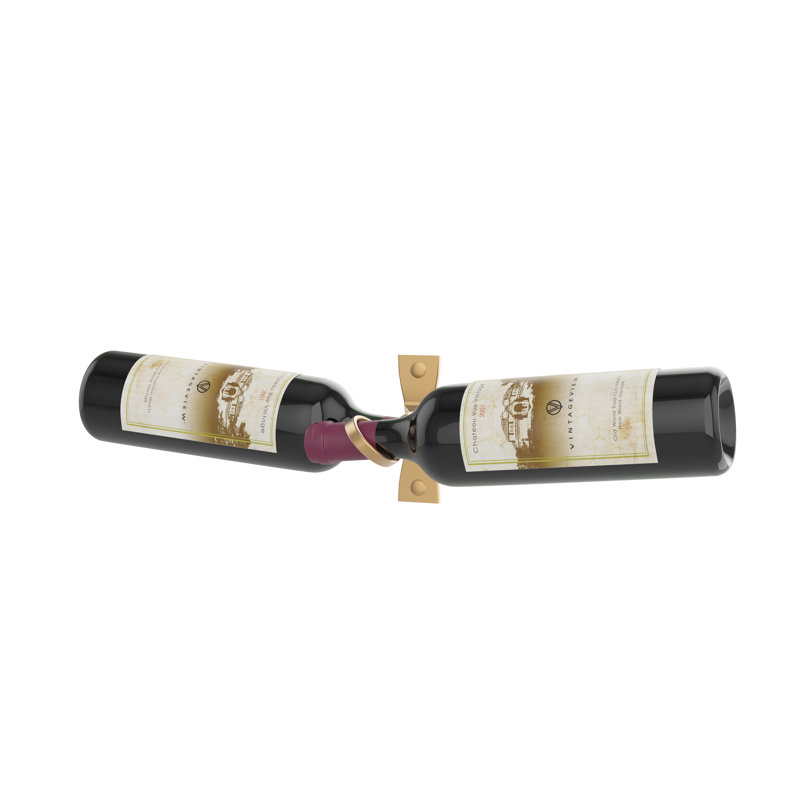 Lleucu 2-Bottle Helical Wall-Mounted Metal Wine Rack Kit in Golden Bronze - 5" tall, Dual Depth (left), Golden Bronze