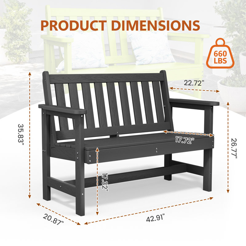 Genivieve HDPE Outdoor Bench, Dark Gray