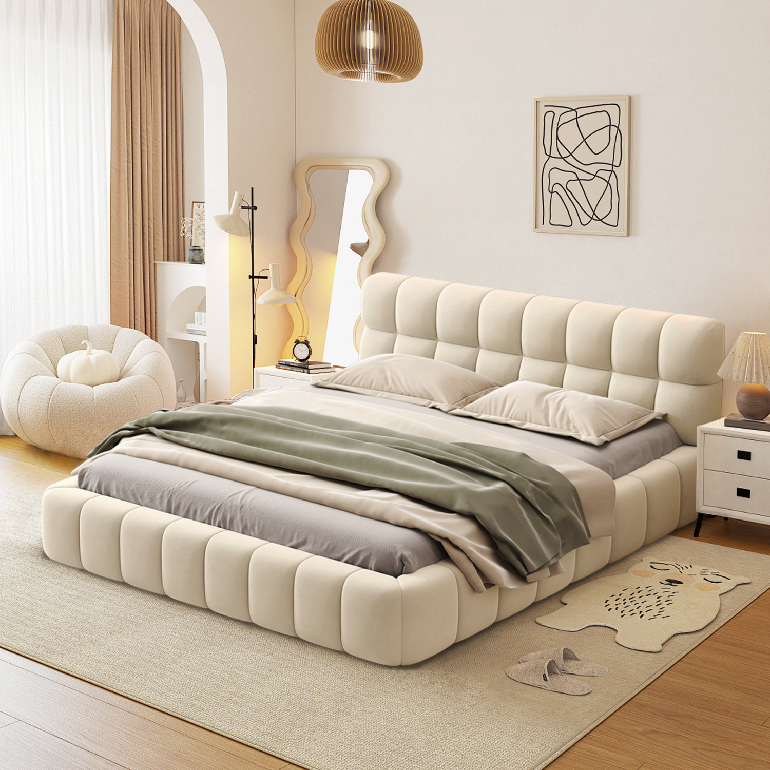 Latitude Run® Wynixville Queen Size Floor Upholstered Platform Bed with ...