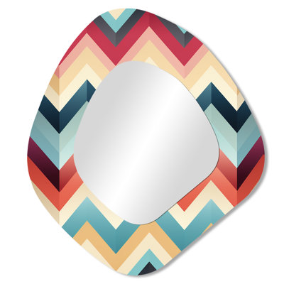 Soft Color Vintage Multicolor Chevron II - Chevron Irregular Shape Unique Mirror, Glam Asymmetrical Large Wall Mirror, Printed Metal Art