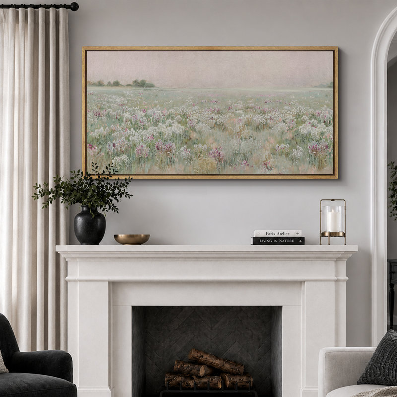 «Vibrant Wildflower», prairie, champ floral, campagne française, images extra larges, art mural encadré, H 30 po x l 60 po