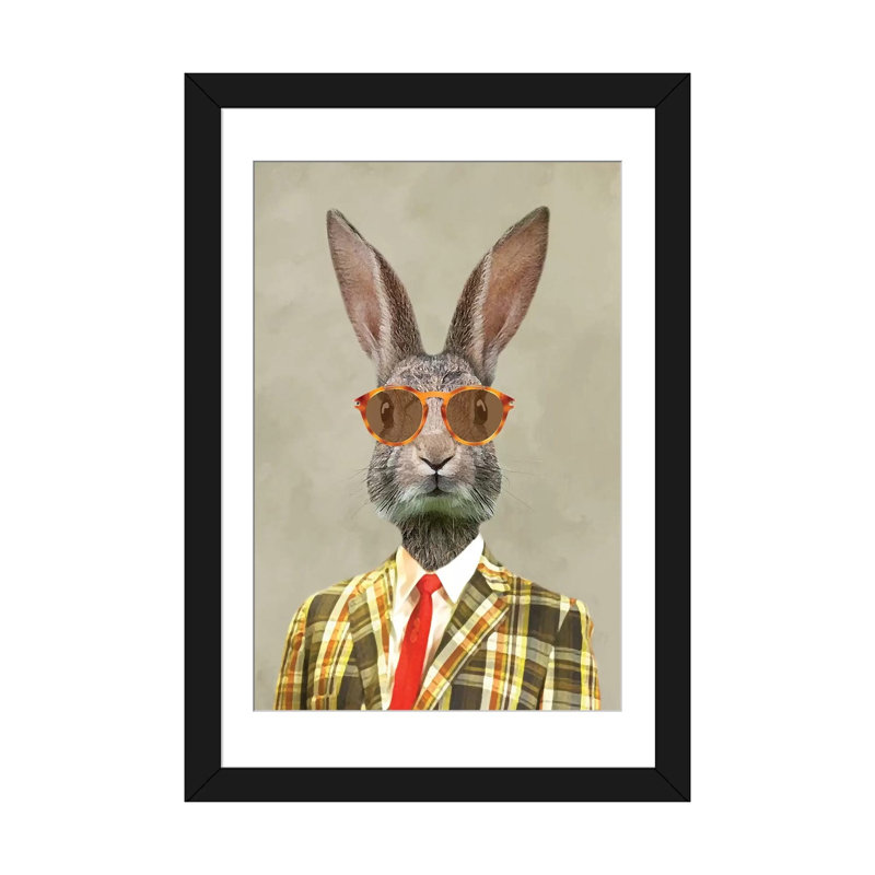 «Rabbit Vintage Man I» par Coco de Paris - Impression sur toile tendue sur châssis, Papier beaux-arts encadré noir, Blanc