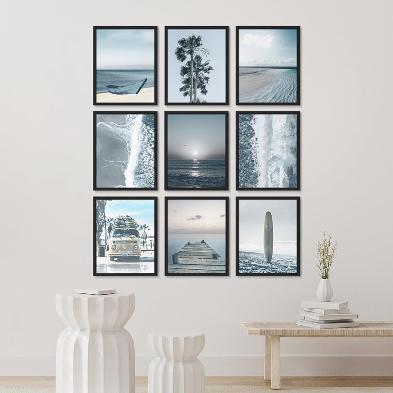 Paysage nautique et océan variété botanique, Cadre noir, L 11 po x H 14 po