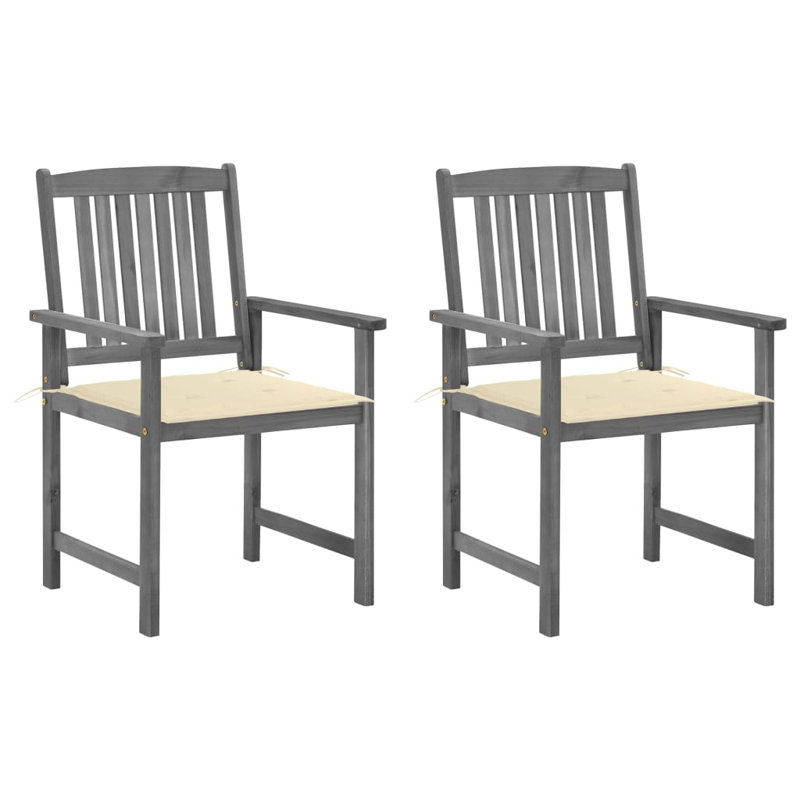 2 chaises de patio avec coussins vidaXL en bois d'acacia massif gris, Crème, Gris/gris pâle