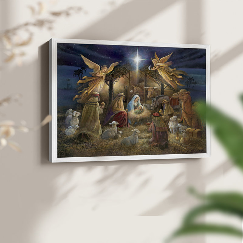 Crèche de Noël - Reproduction encadrée - Restickable, H 8 po x l 10 po, Blanc