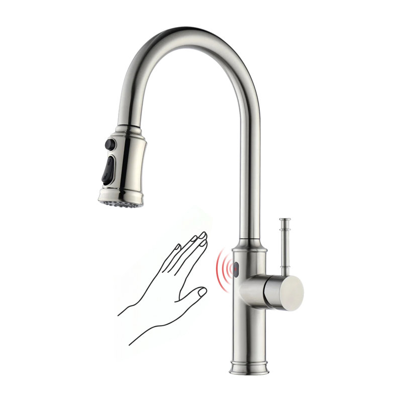 Lefton Touchless Faucet With Pull-down Sprayer, Single-hole Motion Sensor Faucet For Kitchen Sink, KF2210, Brushed Nickel
