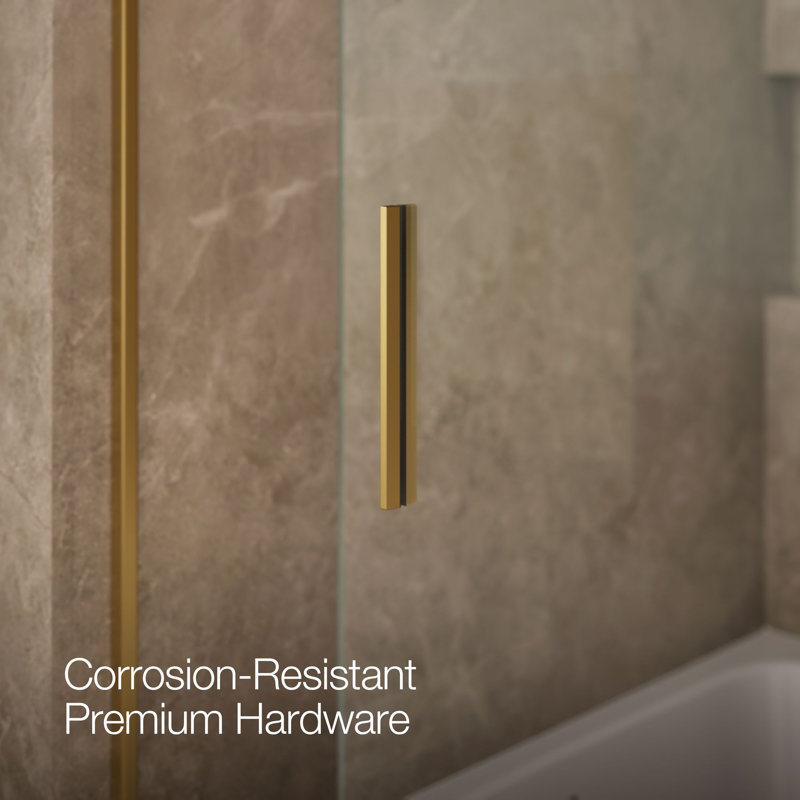 Levity 59.62" x 62" Bypass Bath Door with CleanCoat® Technology, Clear, Moderne Brass