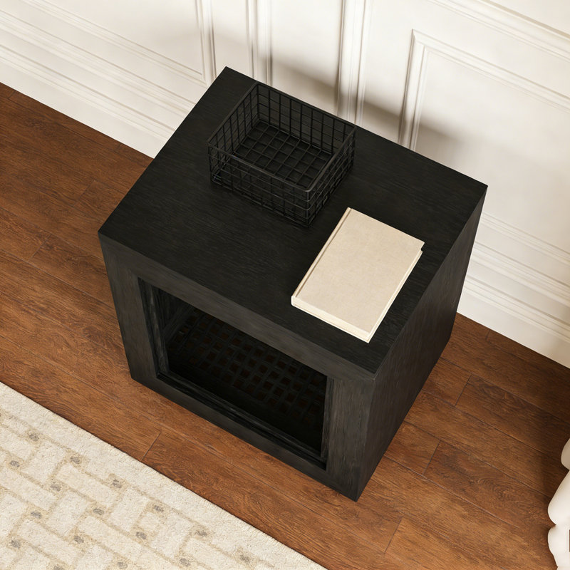 Table de chevet carrée en bois avec rangement, Noir