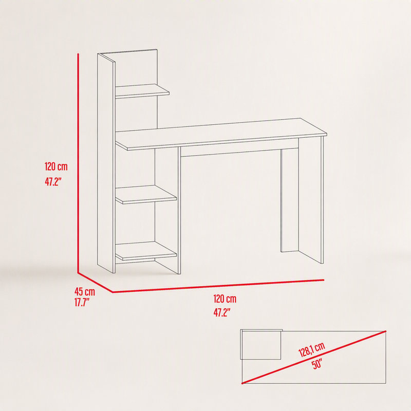White and Pine 4-Shelf Writing Desk