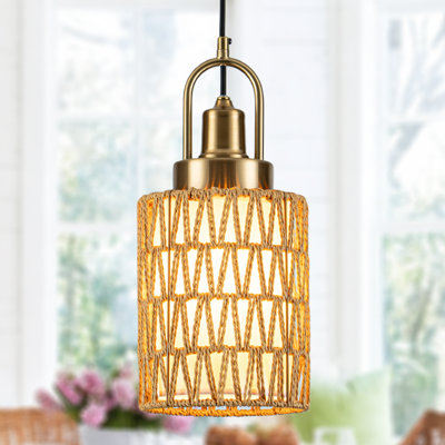 Modern Boho Hand Woven Rattan Linen Pendant Light