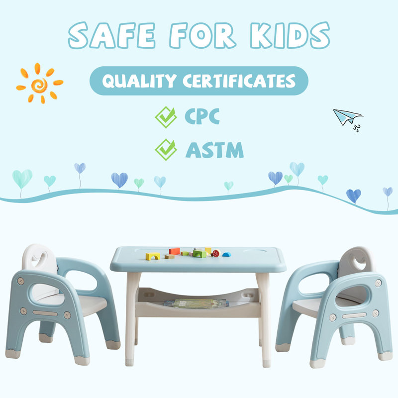 Kids Table and 2 Chairs Set, Gray