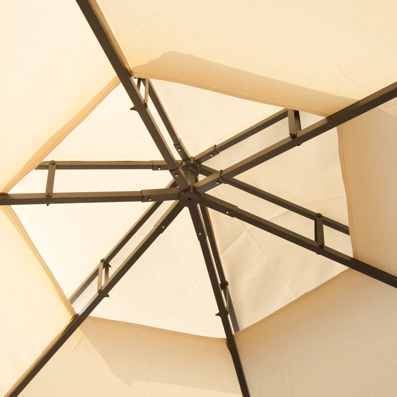13' x 13' Patio Gazebo, Double Roof Hexagon Outdoor Gazebo Canopy Shelterwith Netting & Curtains, Beige