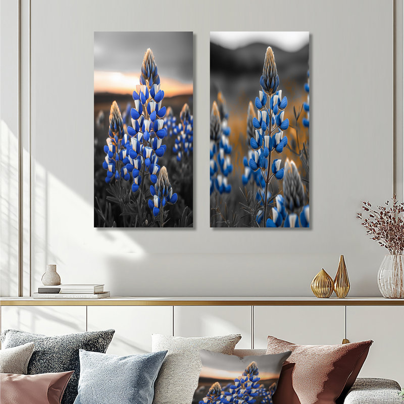 «Blue Bonnets Texas Twilight I», ensemble de 2 bonnets bleus, Toile tendue, H 28 po x l 24 po