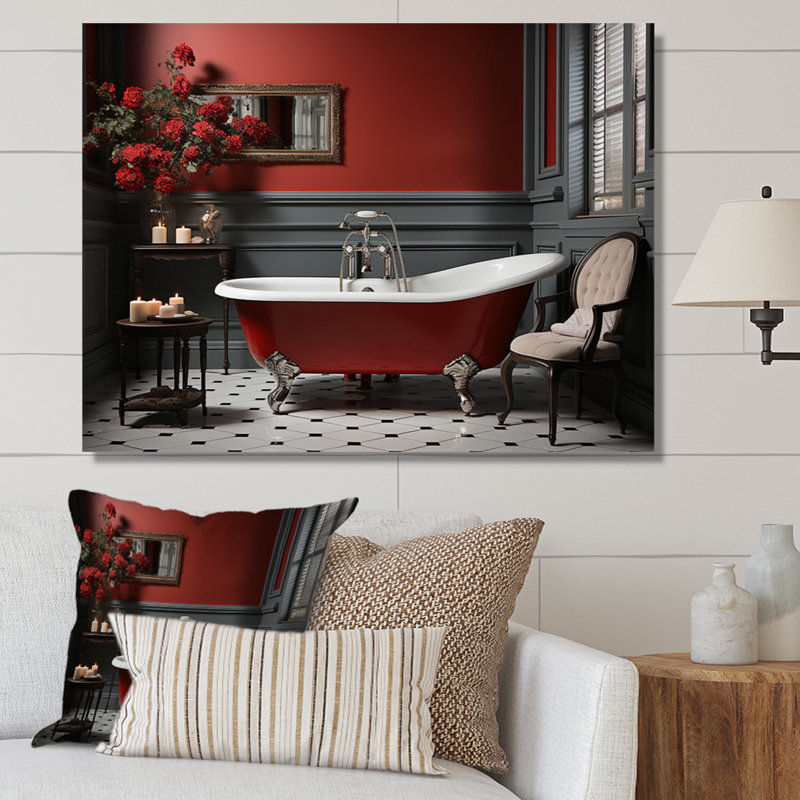 Rouge moderne, charme de salle de bain III - imprimé, H 30 po x l 40 po x P 1,5 po, Toile tendue