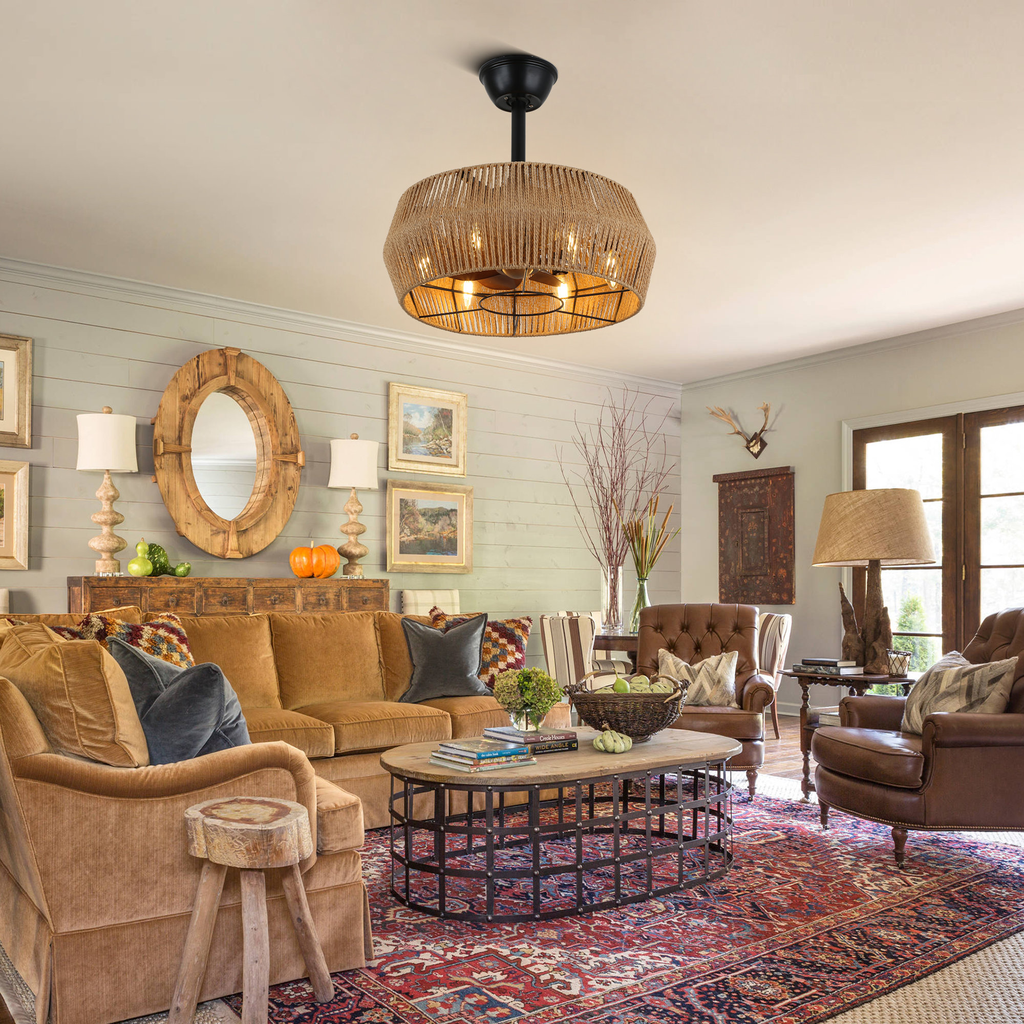 Bay Isle Home™ 18 Inch Rattan Hemp Drum Style Boho Caged Ceiling