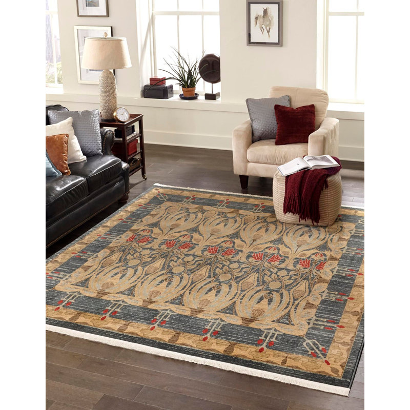 Tapis contemporain de couleur denim Stirling, Carré 7 pi 10 po