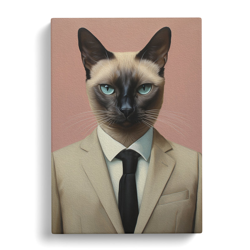 Siamese Cat in a Suit Painting No.3 - Wrapped Canvas, 60cm H x 40cm W x 3cm D