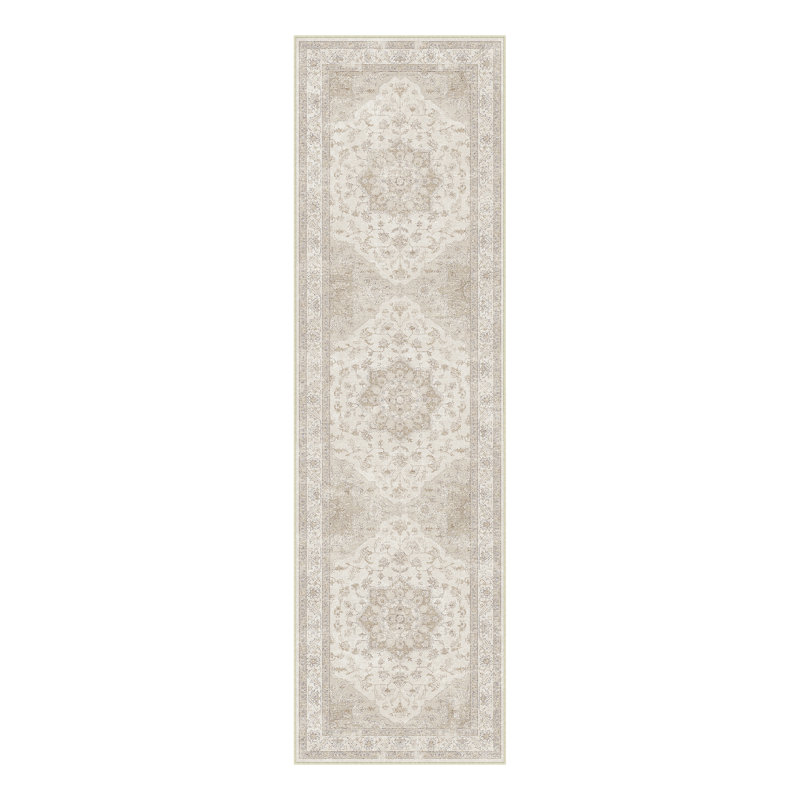 Tapis oriental lavable à la machine Stella, Ivoire ivoire, Tapis de couloir 2 pi x 6 pi
