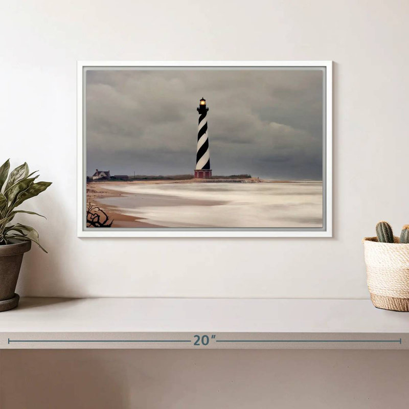 Phare orageux du cap Hatteras, Cadre flottant blanc, 13 po x 9 po