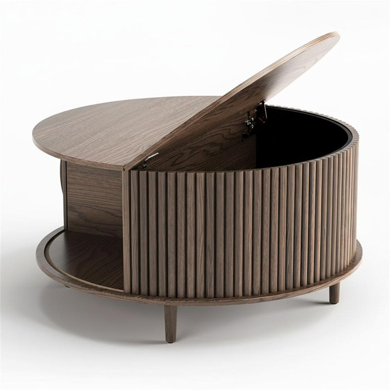 Round Coffee Table with Storage, Dark Brown