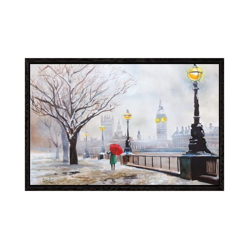 A London Winter by Gordon Bruce - Painting on Canvas, 66.04 cm H x 45.72 cm W, Black Framed