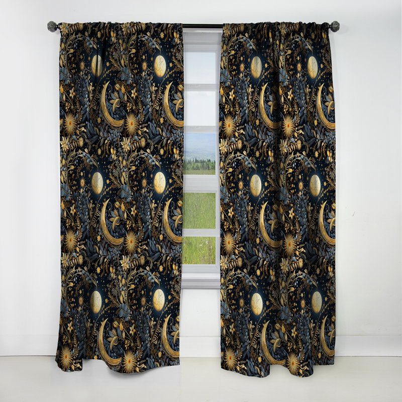 Motif céleste bleu II - rideau boho abstrait - rideau occultant - 1 panneaux, L 52 po x L 84 po