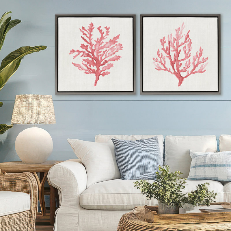 Ensemble de cadres flottants 2 pièces Rosy Pink Coral Branches, design par Janet Tava, H 25 po x l 25 po