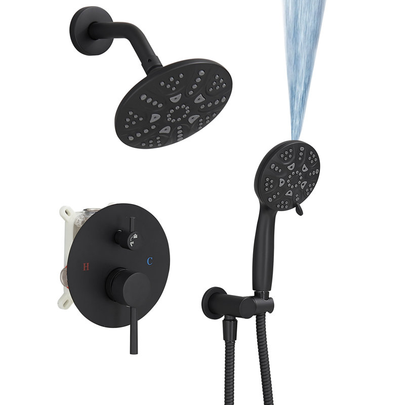 Diverter Complete Shower System with Rough in-Valve, Matte Black