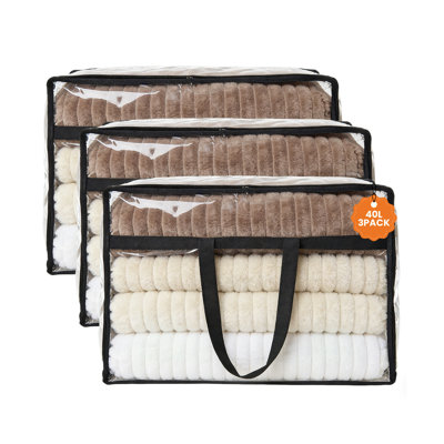 3 Pack Clear PVC Storage Bags, Waterproof Dustproof Moisture Resistant Tote Bags with Zipper and Carry Handles