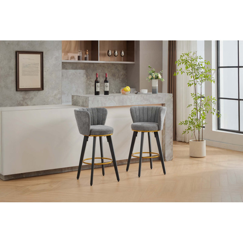 Set of 2 Counter Stools, 360° Swivel Upholstered Bar Stools with Metal Legs, Gray