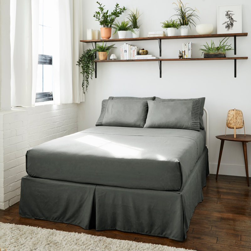 Ensemble de draps 4 pièces en bambou, Gris, Ensemble de draps pour lit double + un drap-housse