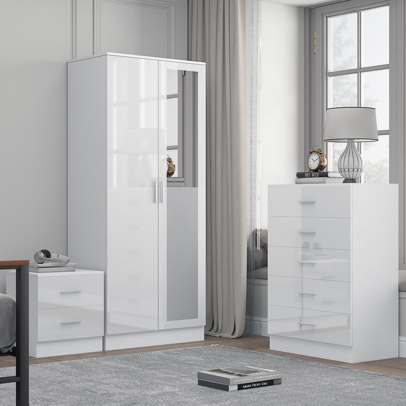 Eva Piece Bedroom Set, White Gloss / Matt White