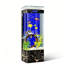 Aquarium vertical haut, finition marbre noir et or, en verre flotté avec cadre en bois massif et acrylique, ensemble complet avec pompe, filtre et éclairage DEL pour la décoration du salon.