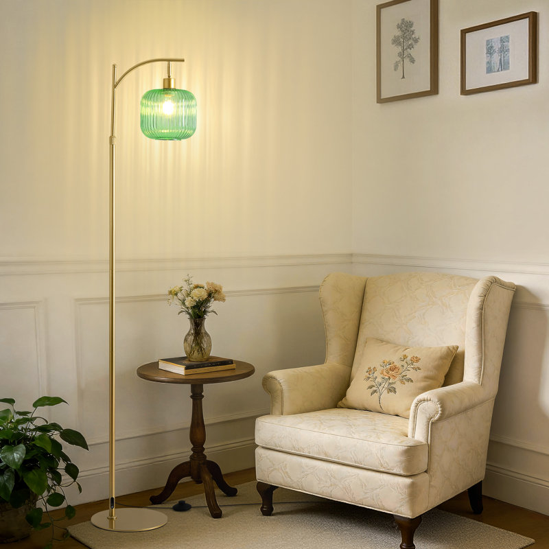 Jacobson 71" Arched Ribbed Glass Floor Lamp with Rotatable Glass Shade