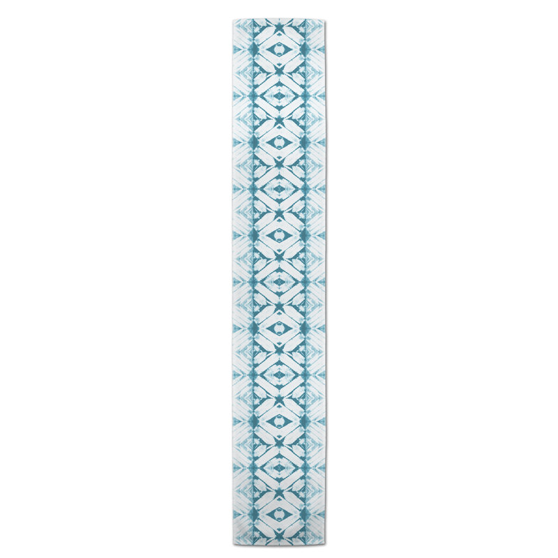 Chemin de table Maghull Diamond Shibori, 72 po x 16 po, Bleu ciel