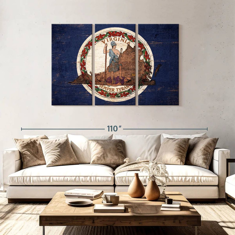 Borges State Map Over Virginia Flag, 48" H x 74" W