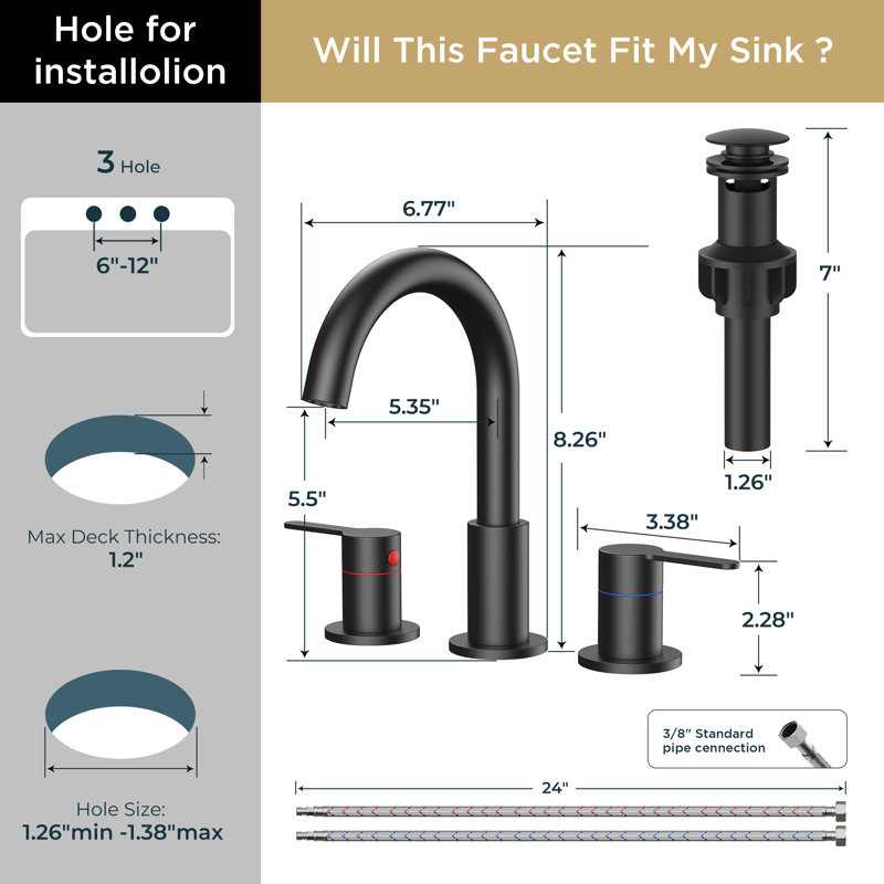 Widespread 2-handle Bathroom Faucet With Drain Assembly, Matte Black