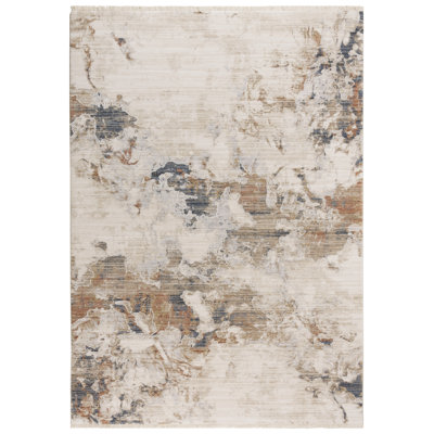 Tapis rectangulaire en polyester tissé à la machine à motif abstrait naturel / gris / brun