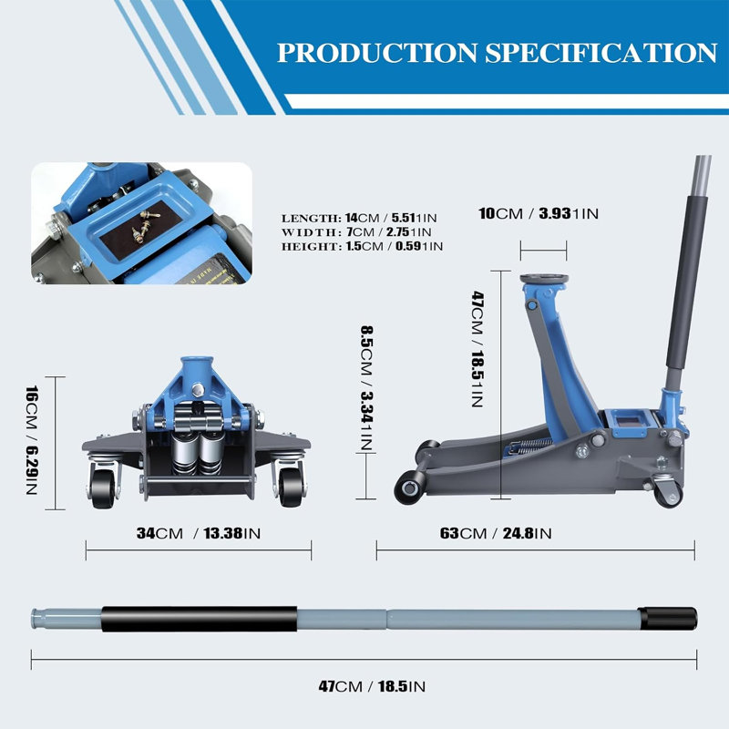 Cric de plancher hydraulique en acier à profil bas de 3 tonnes avec double système de pompage