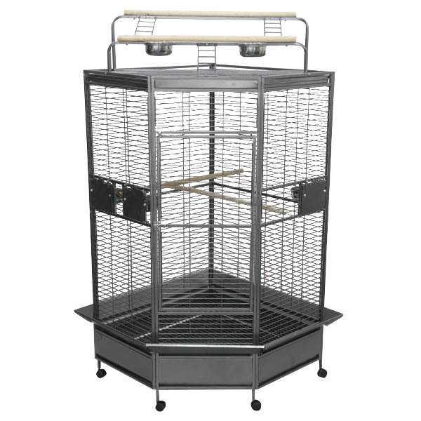 Meachum 72'' Iron Play Top Floor Bird Cage with Perch, Platinum