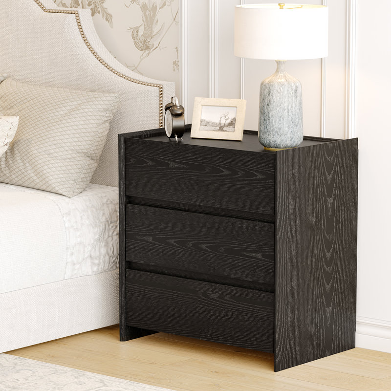 25"H Nightstand with Storage for Bedroom, 3-Drawers Bedside End Table for Living Room,Office, Black